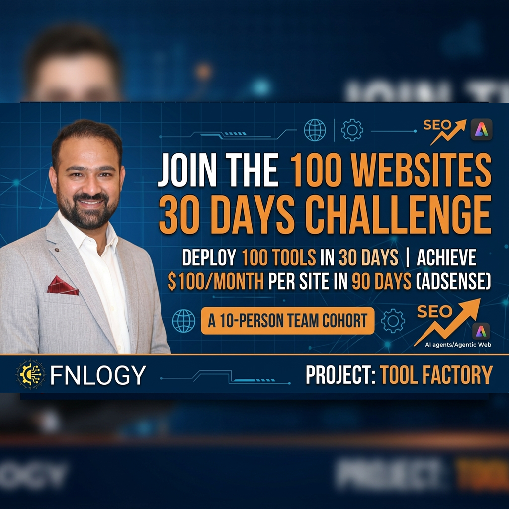 100 Websites 30 Days Challenge - FNLOGY Tool Factory Banner